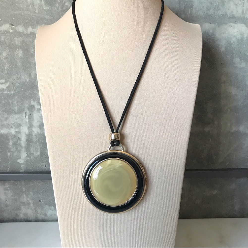 Black and Mellow Yellow Disc Statement Necklace Goldtone